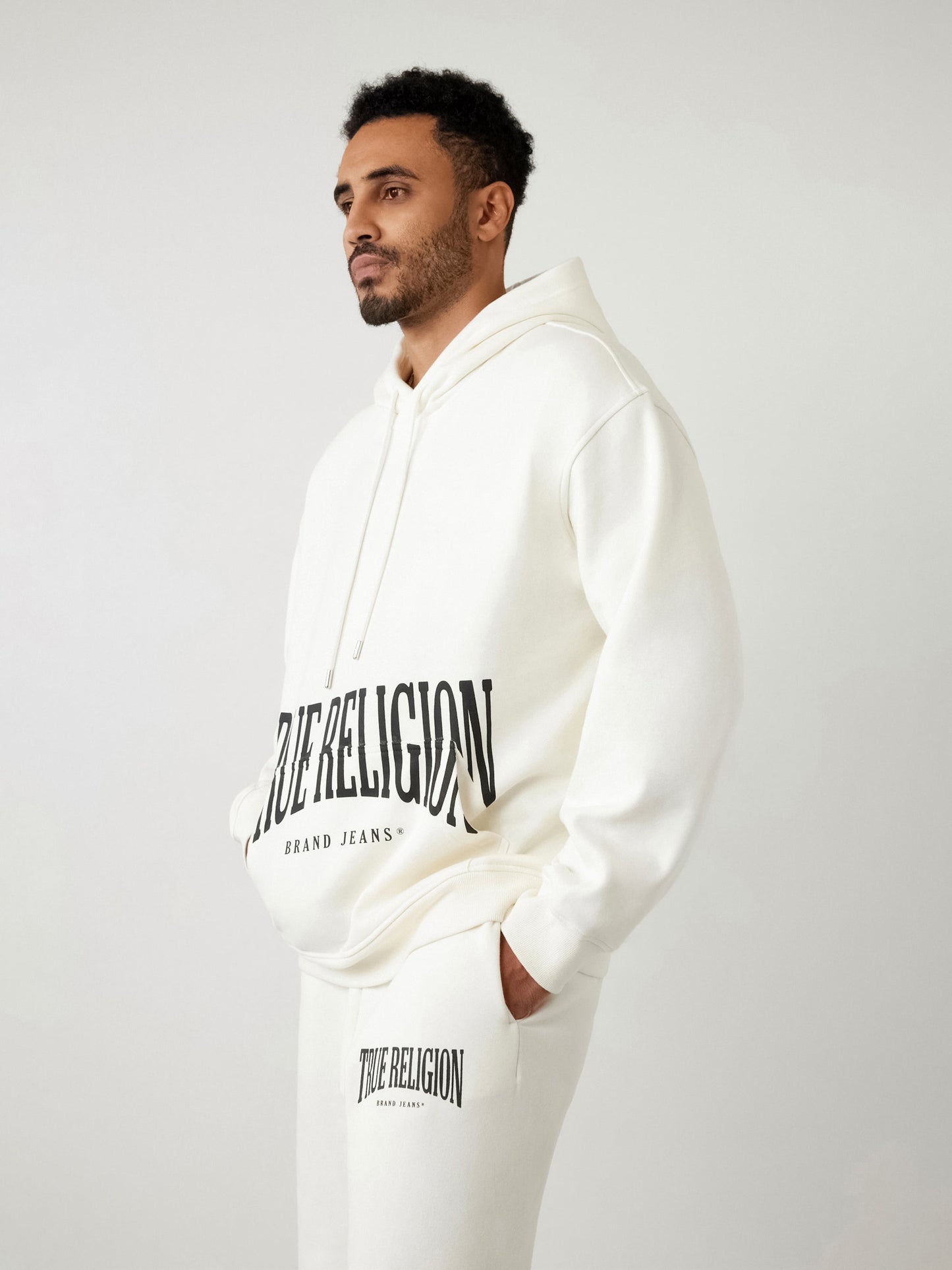 True Religion Relaxed Hoodie Stretch Arch Winter White