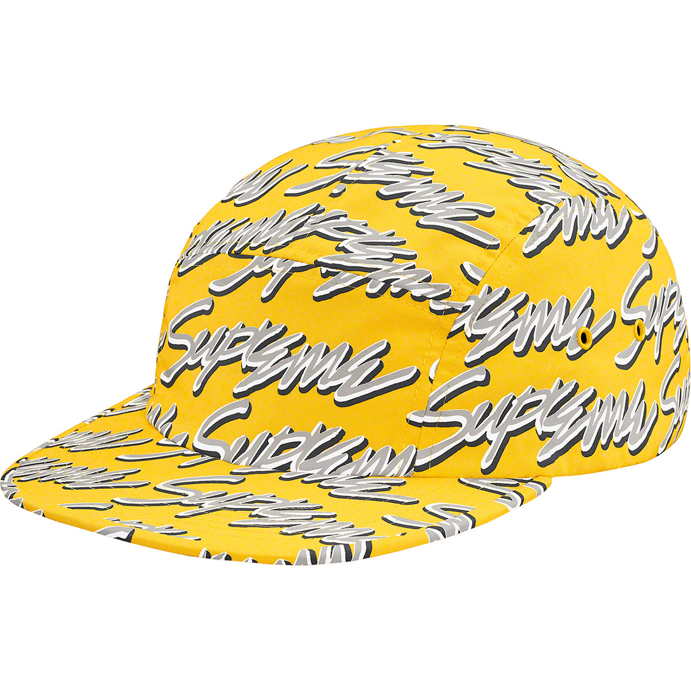 SUPREME SIGNATURE SCRIPT LOGO CAMP CAP YELLOW