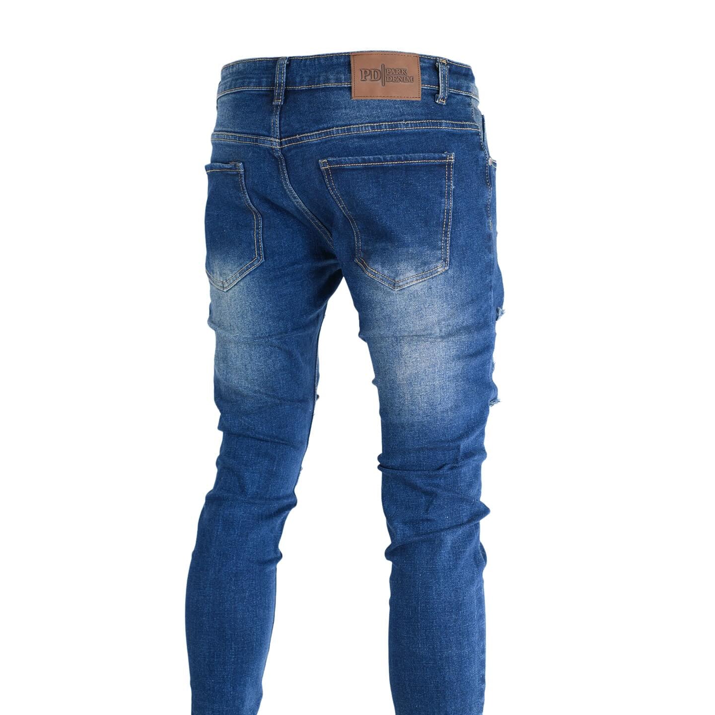 Men's Dark Blue Skinny Ripped Jeans