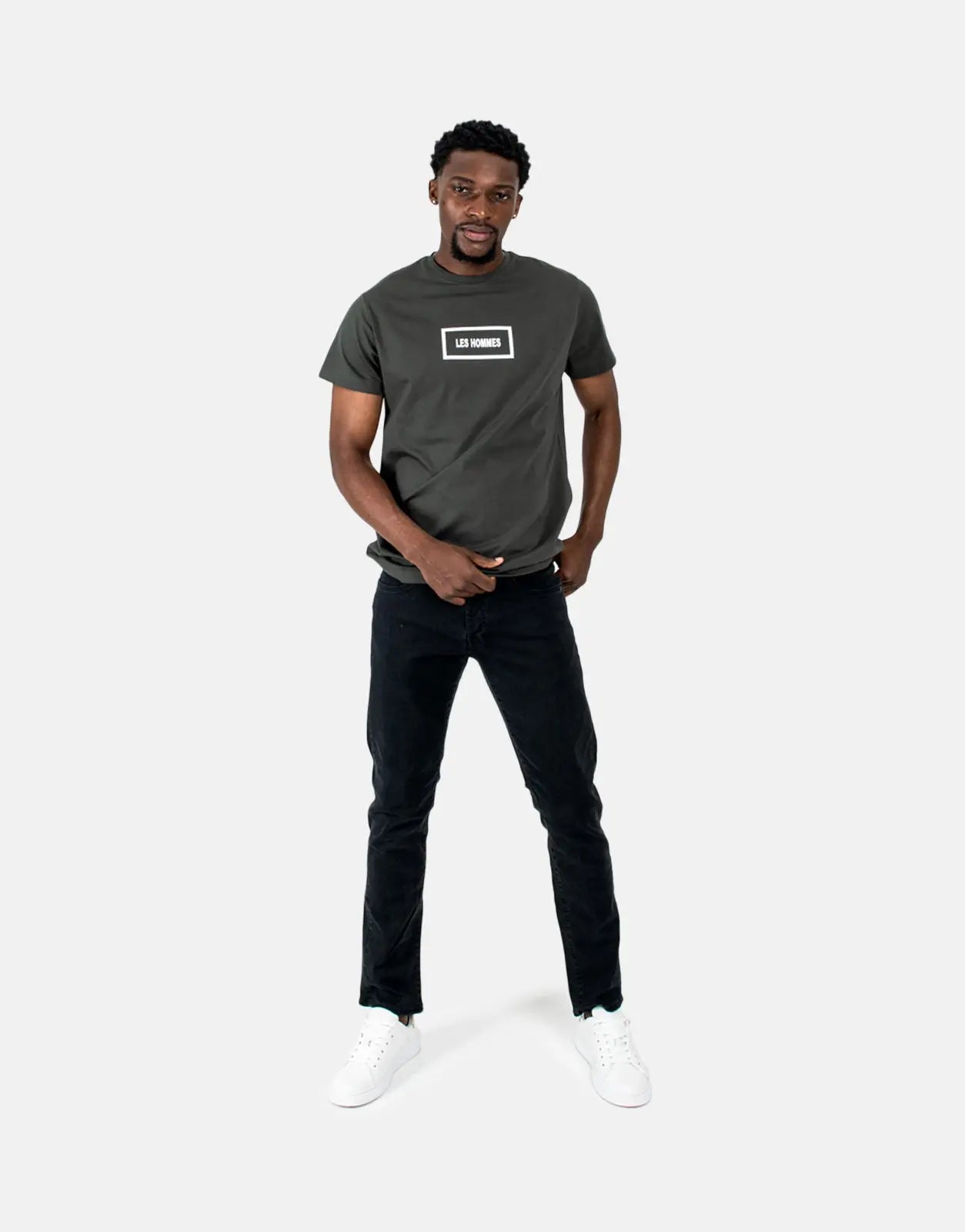 Les Hommes Box Print Mil Green T-Shirt