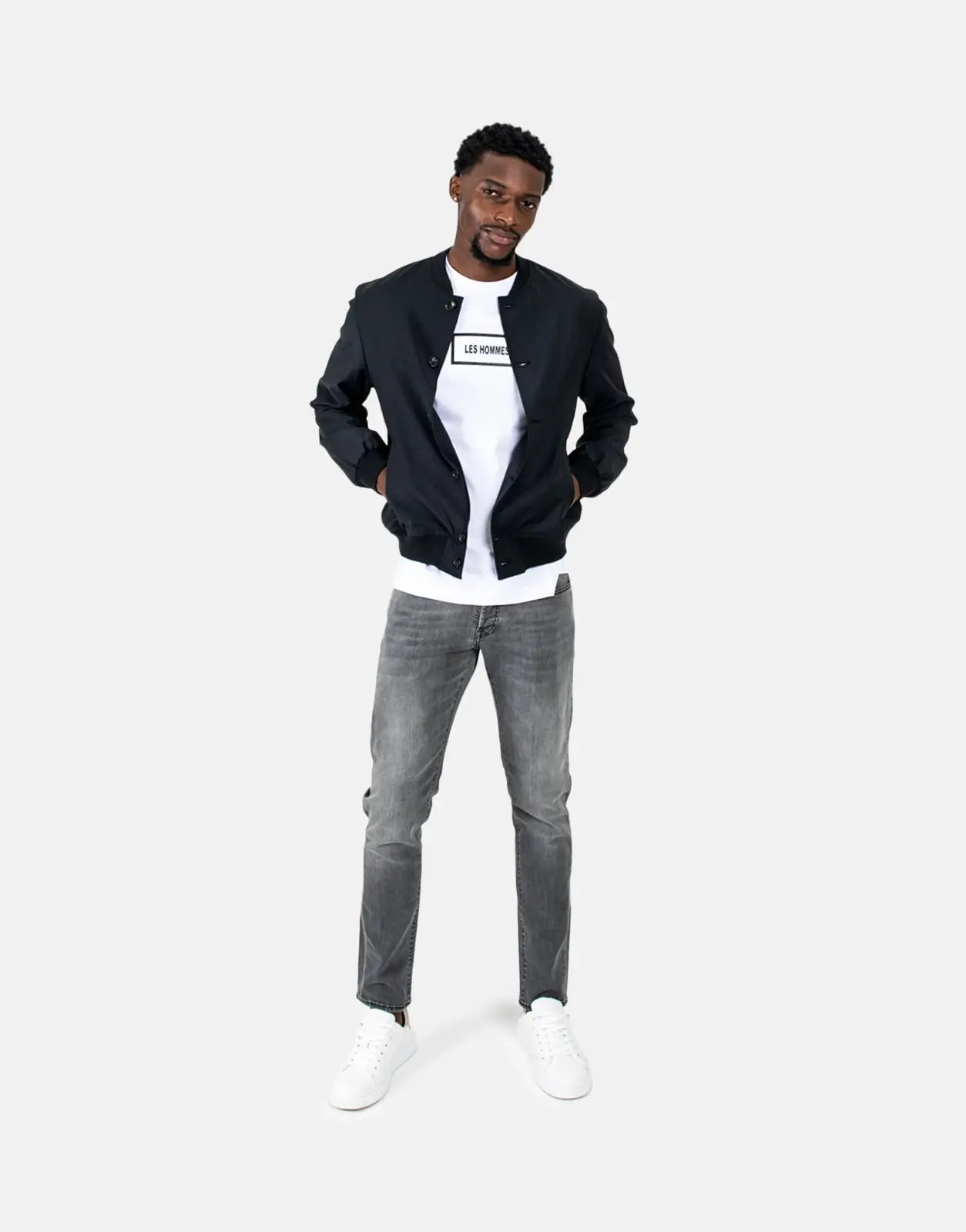Les Hommes Lightweight Black Bomber Jacket