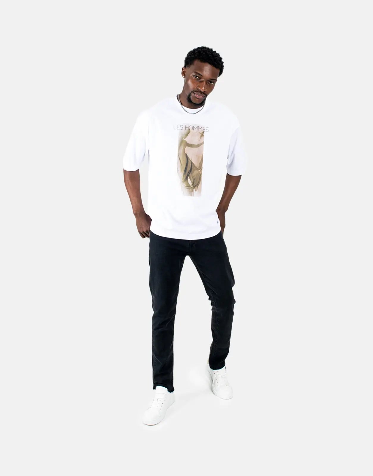Les Hommes Shadow Graphic White T-Shirt