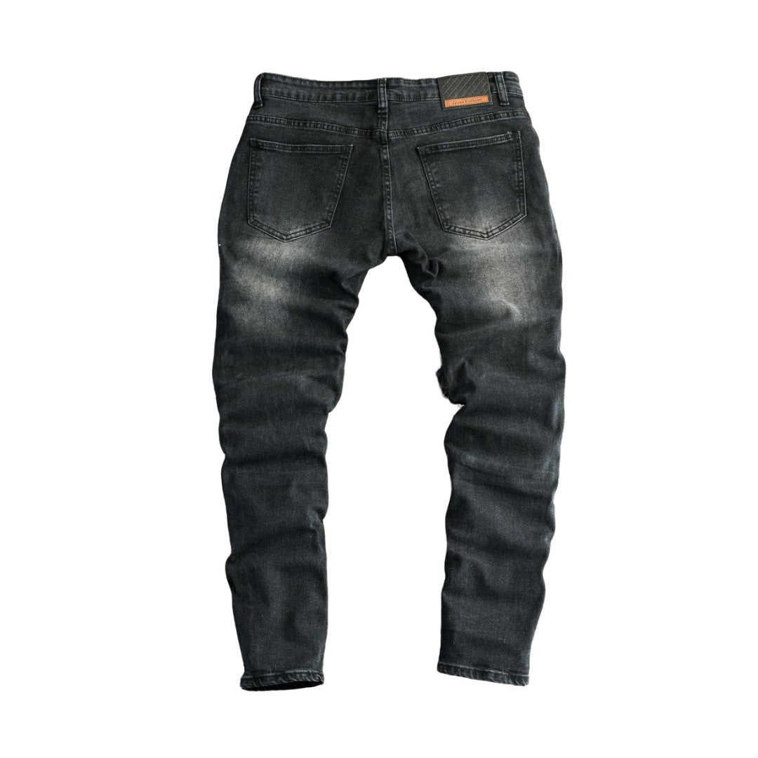 Men's Black Distressed Strap Denim Jeans