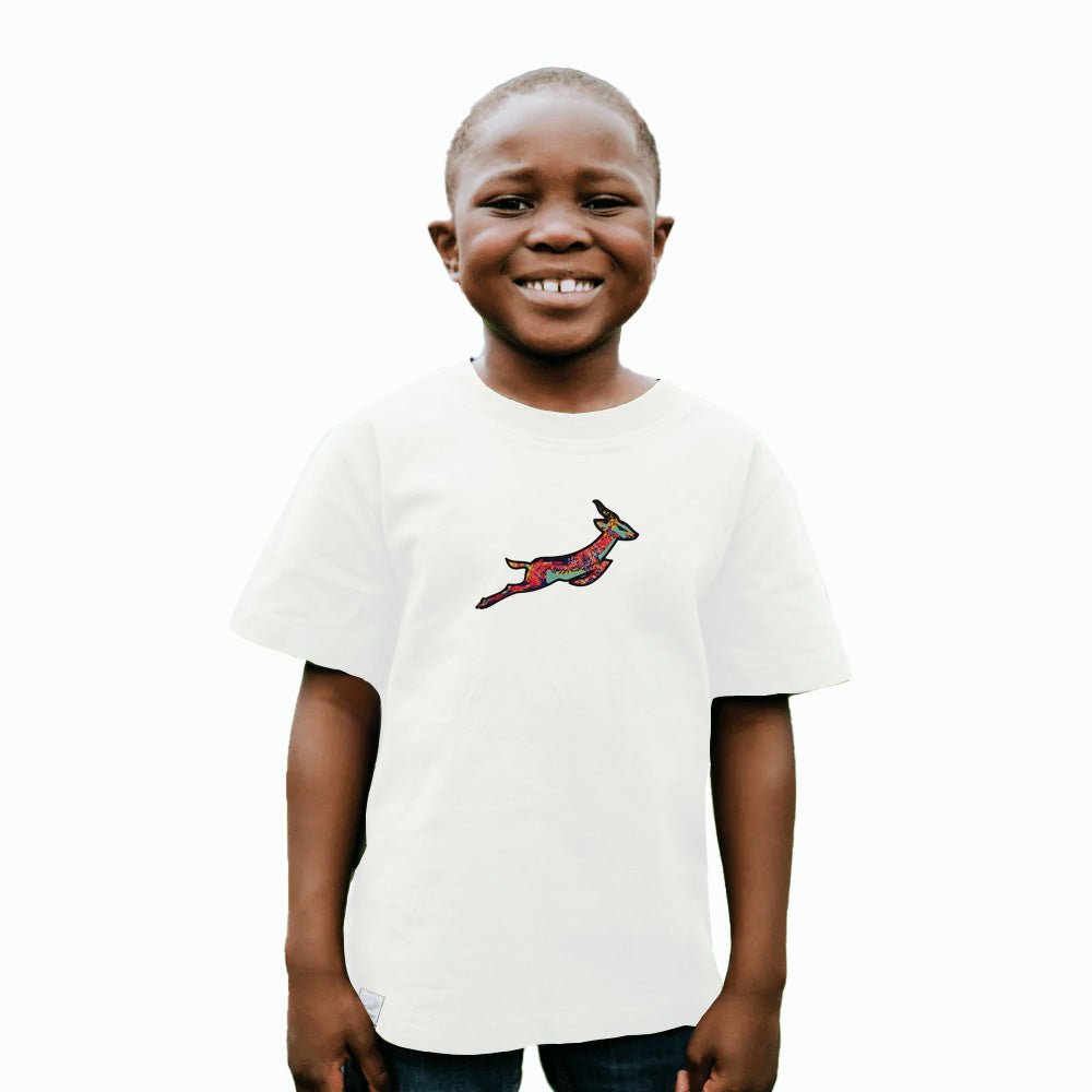 Springboks PopBok Print Kids Crew Tee-White