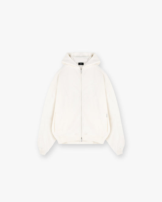 Waffle Zip Through Hoodie - Flat White
