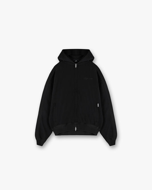 Waffle Zip Through Hoodie - Jet Black