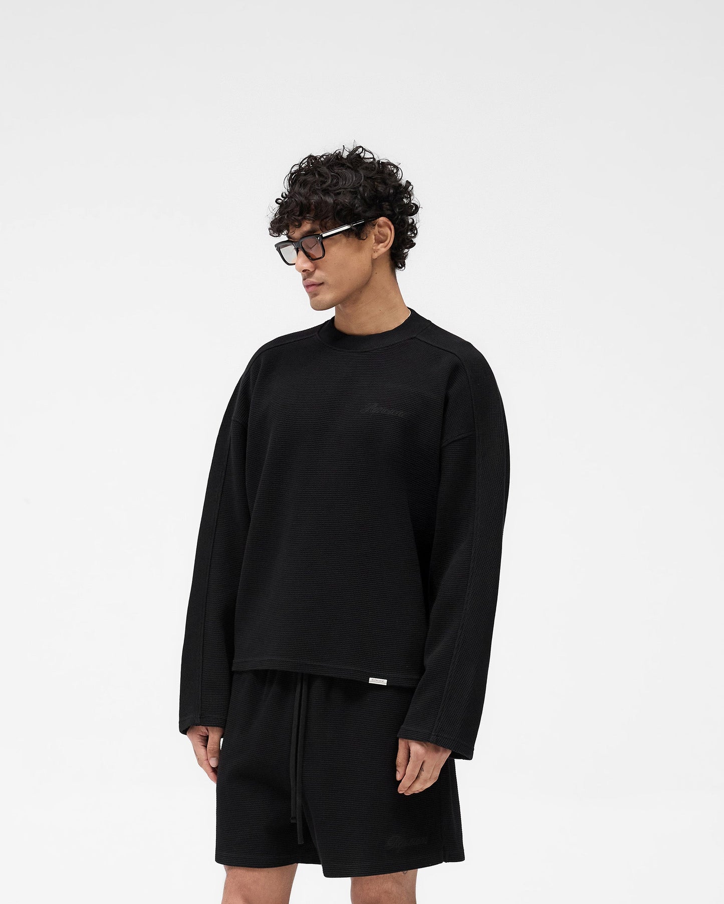 Waffle Long Sleeve T-Shirt - Black