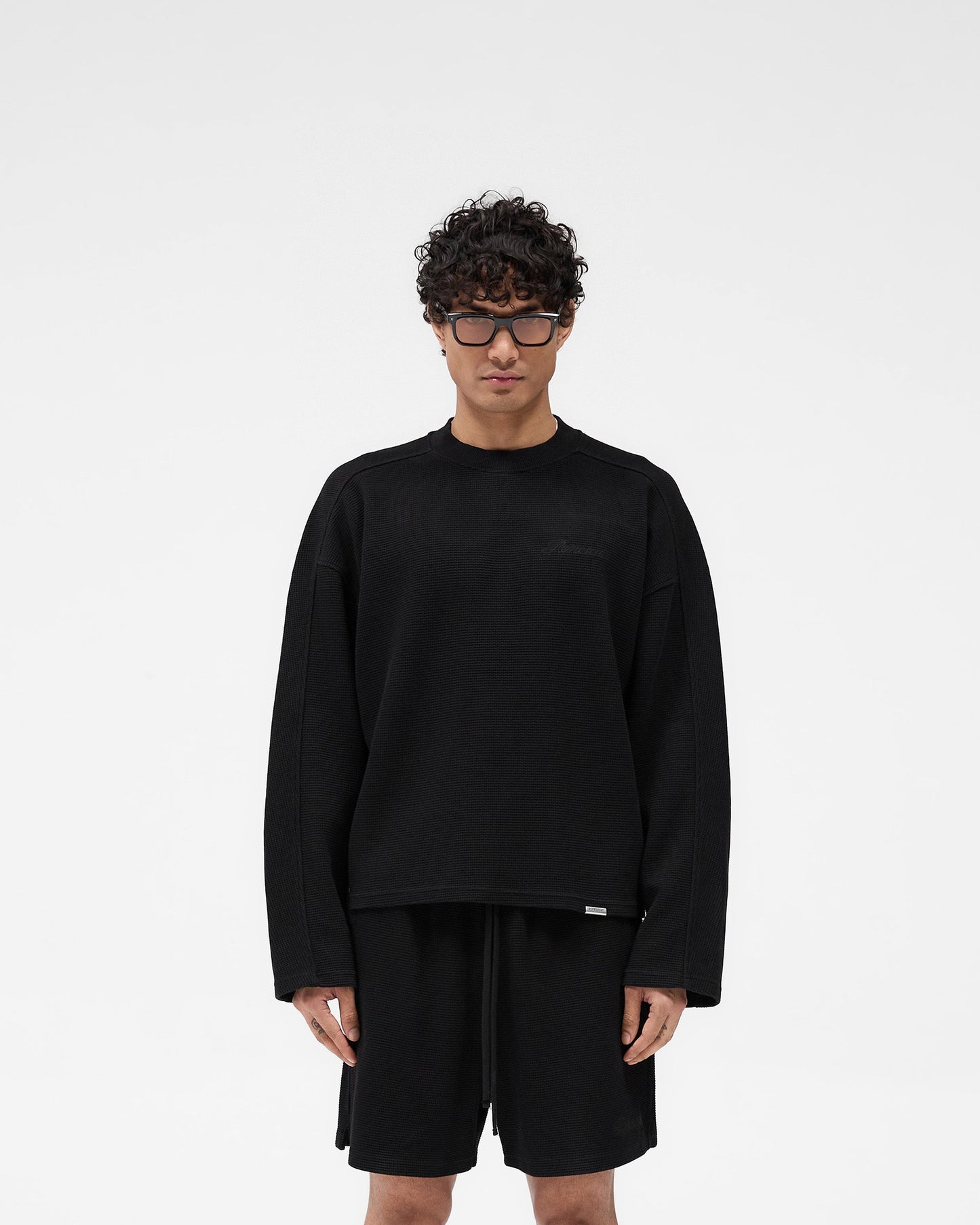 Waffle Long Sleeve T-Shirt - Black