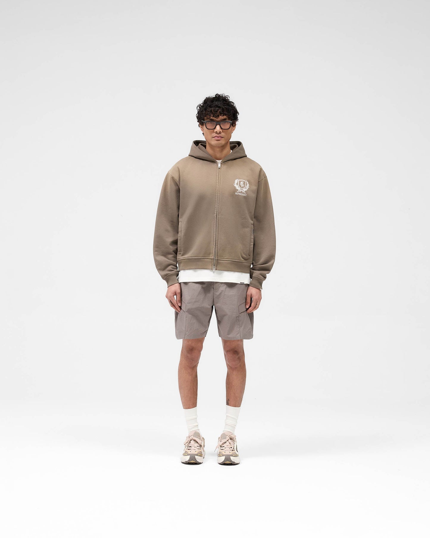Crest Zip Up Hoodie - Dark Taupe