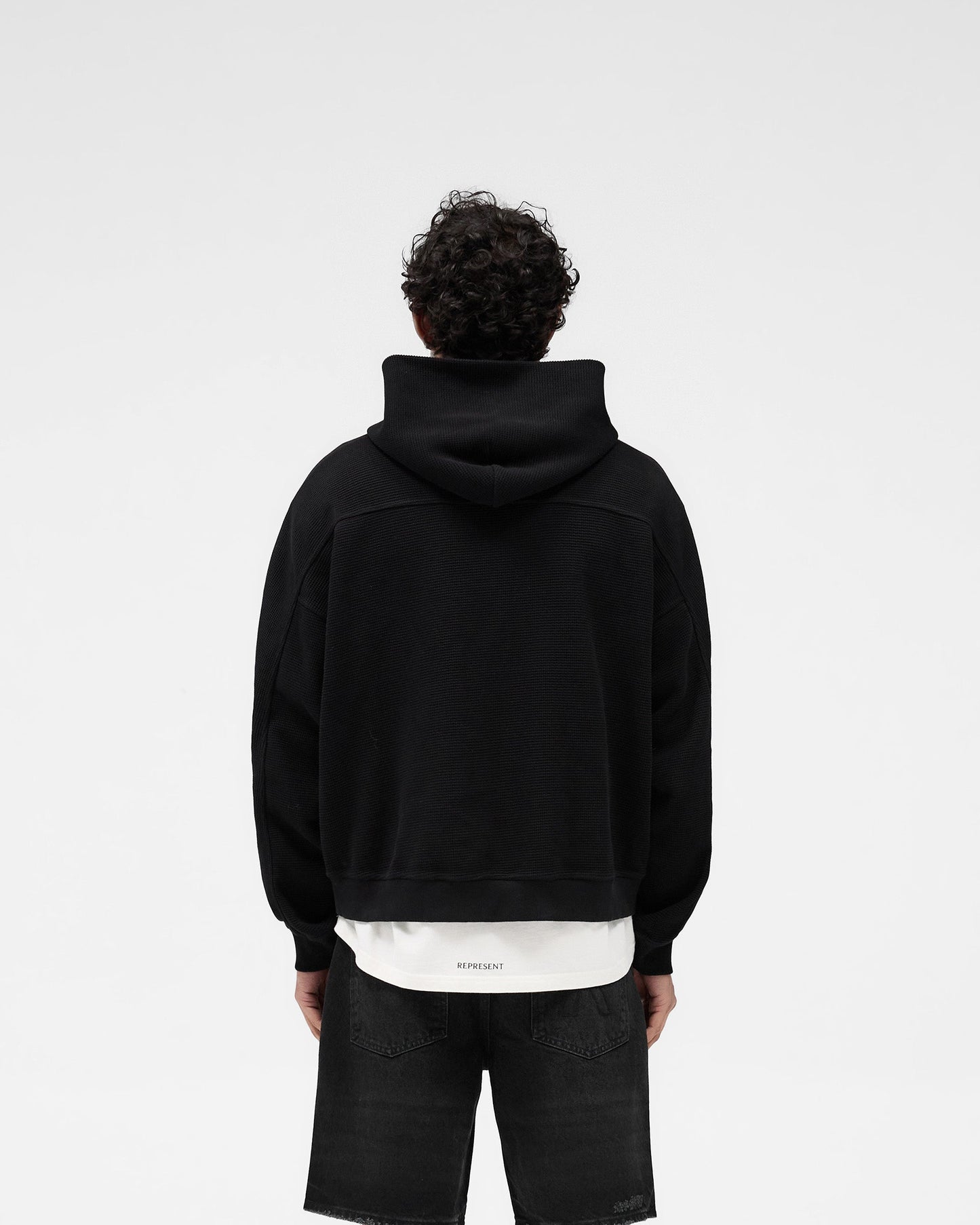 Waffle Zip Through Hoodie - Jet Black