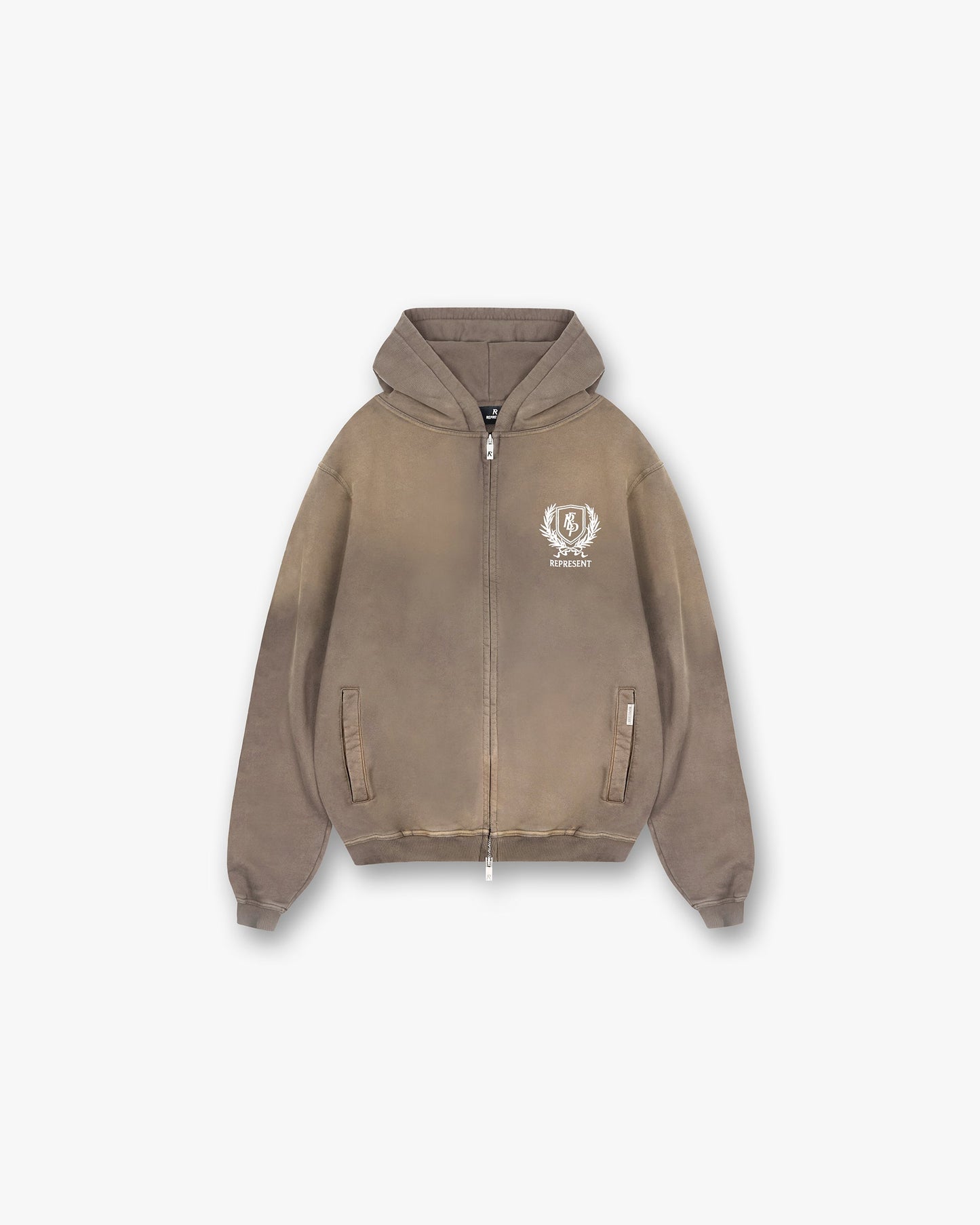 Crest Zip Up Hoodie - Dark Taupe