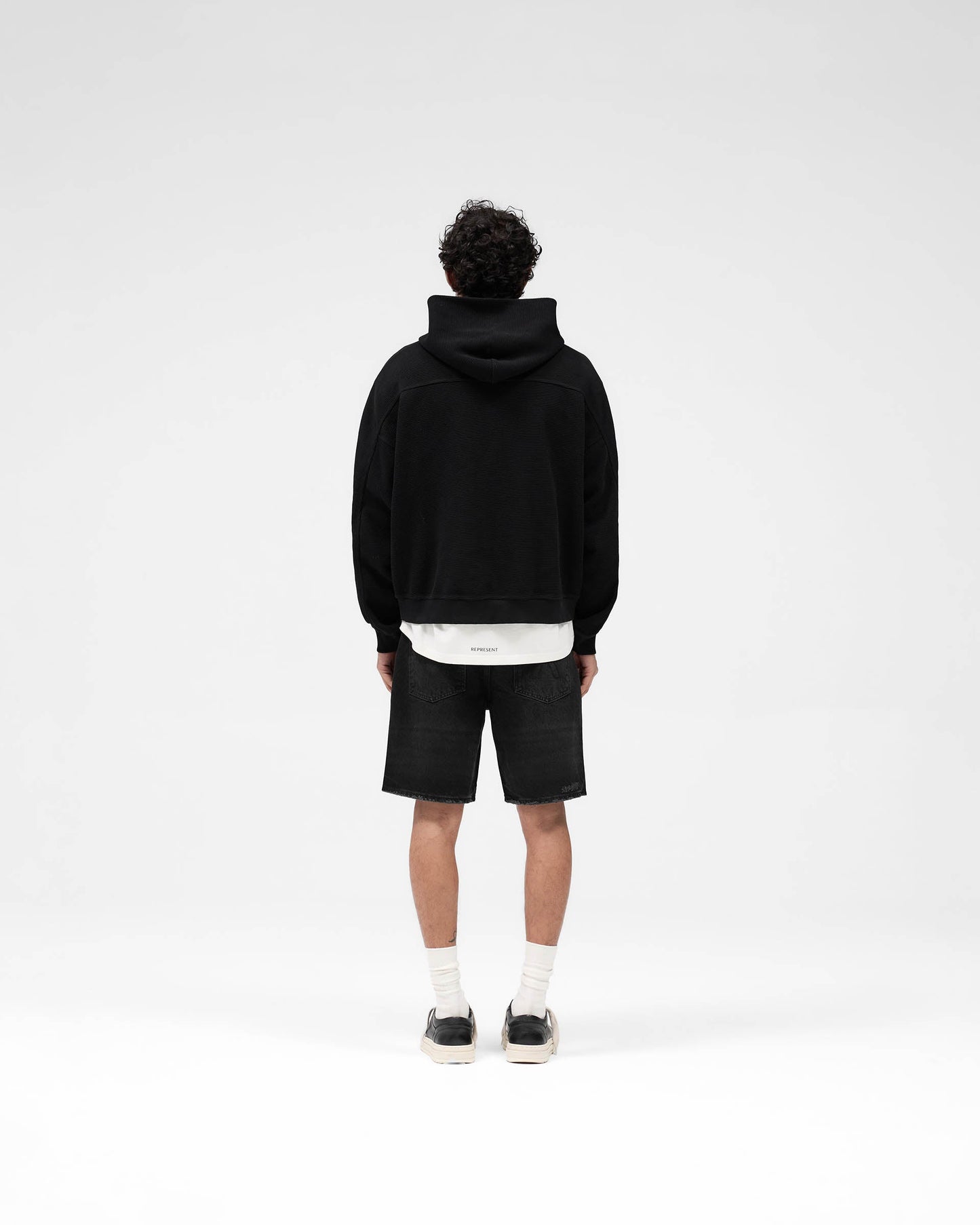Waffle Zip Through Hoodie - Jet Black