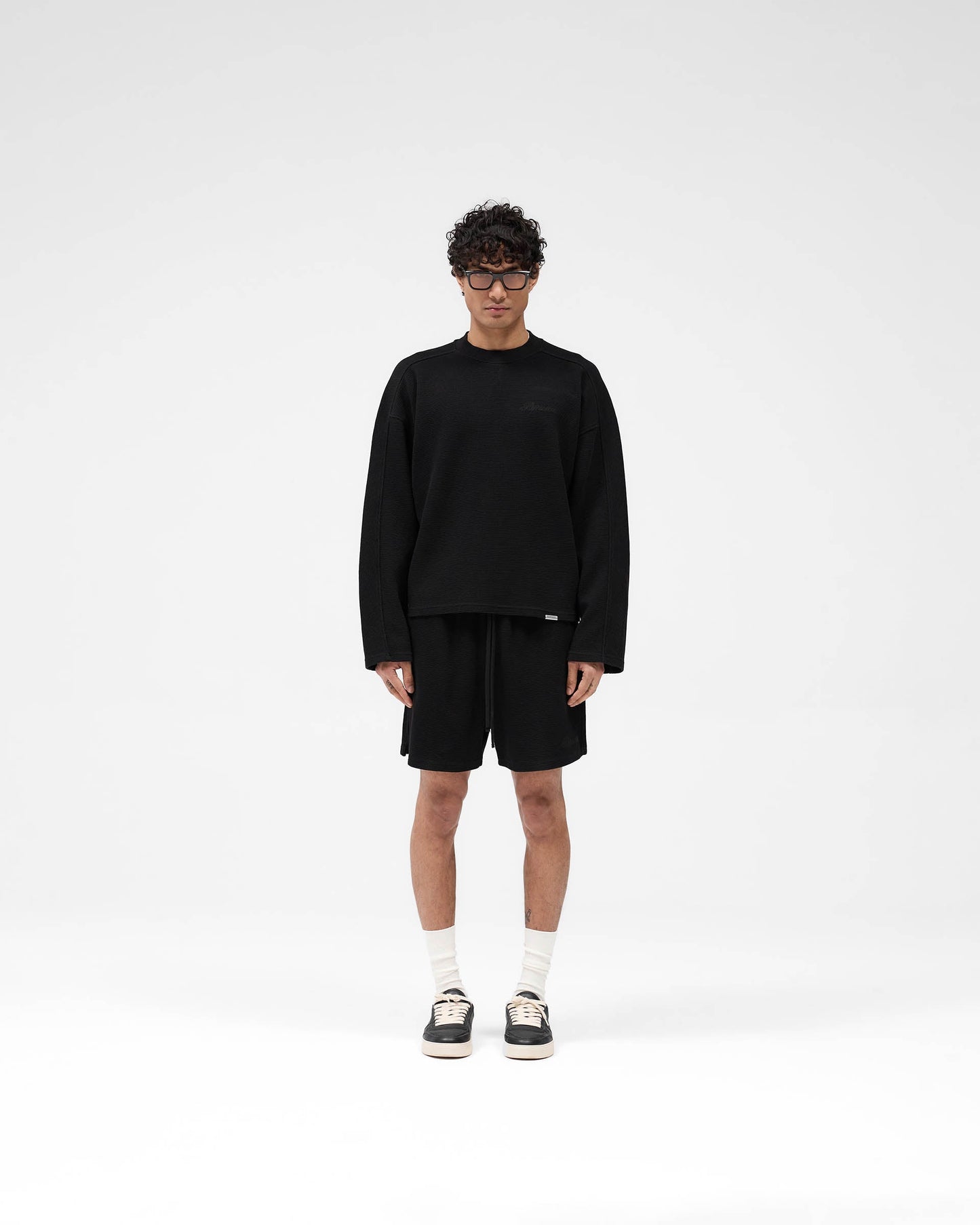 Waffle Long Sleeve T-Shirt - Black