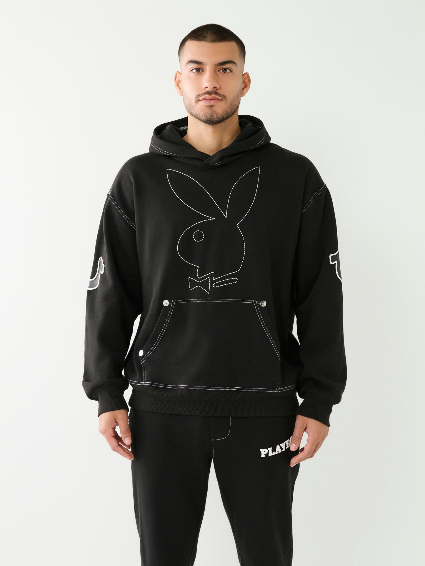 True Religion Relaxed Hoodie X Playboy Bunny Jet Black
