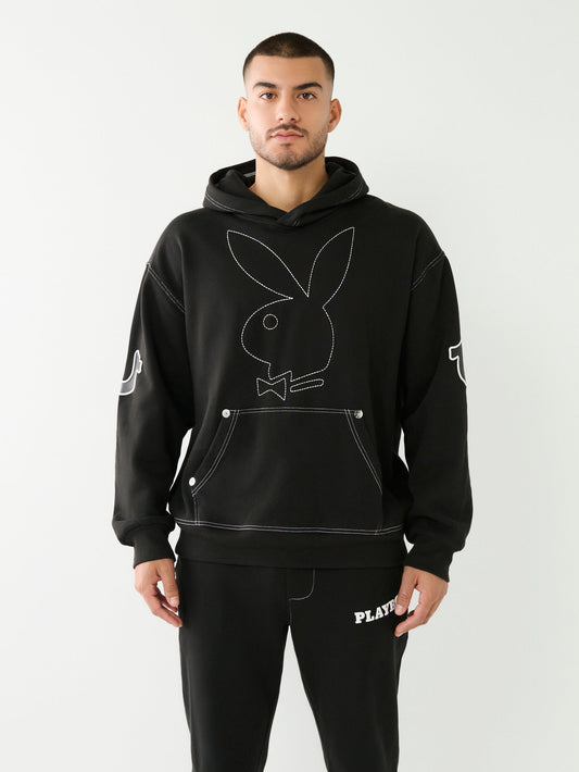 True Religion Relaxed Hoodie X Playboy Bunny Jet Black