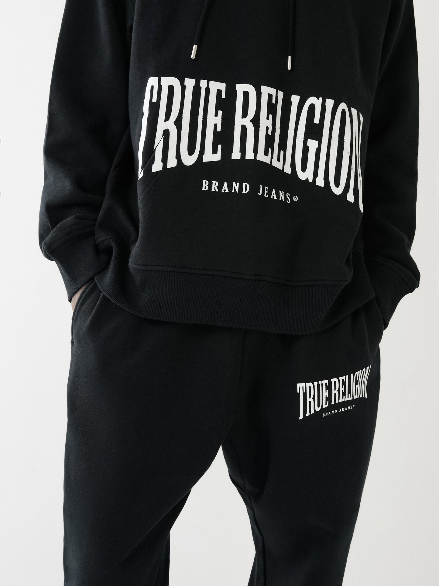 True Religion Relaxed Hoodie Stretch Arch Jet Black