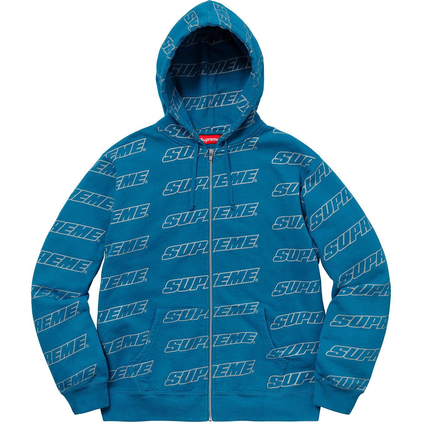 SUPREME REPEAT ZIP UP HOODED SWEATSHIRT DARK AQUA