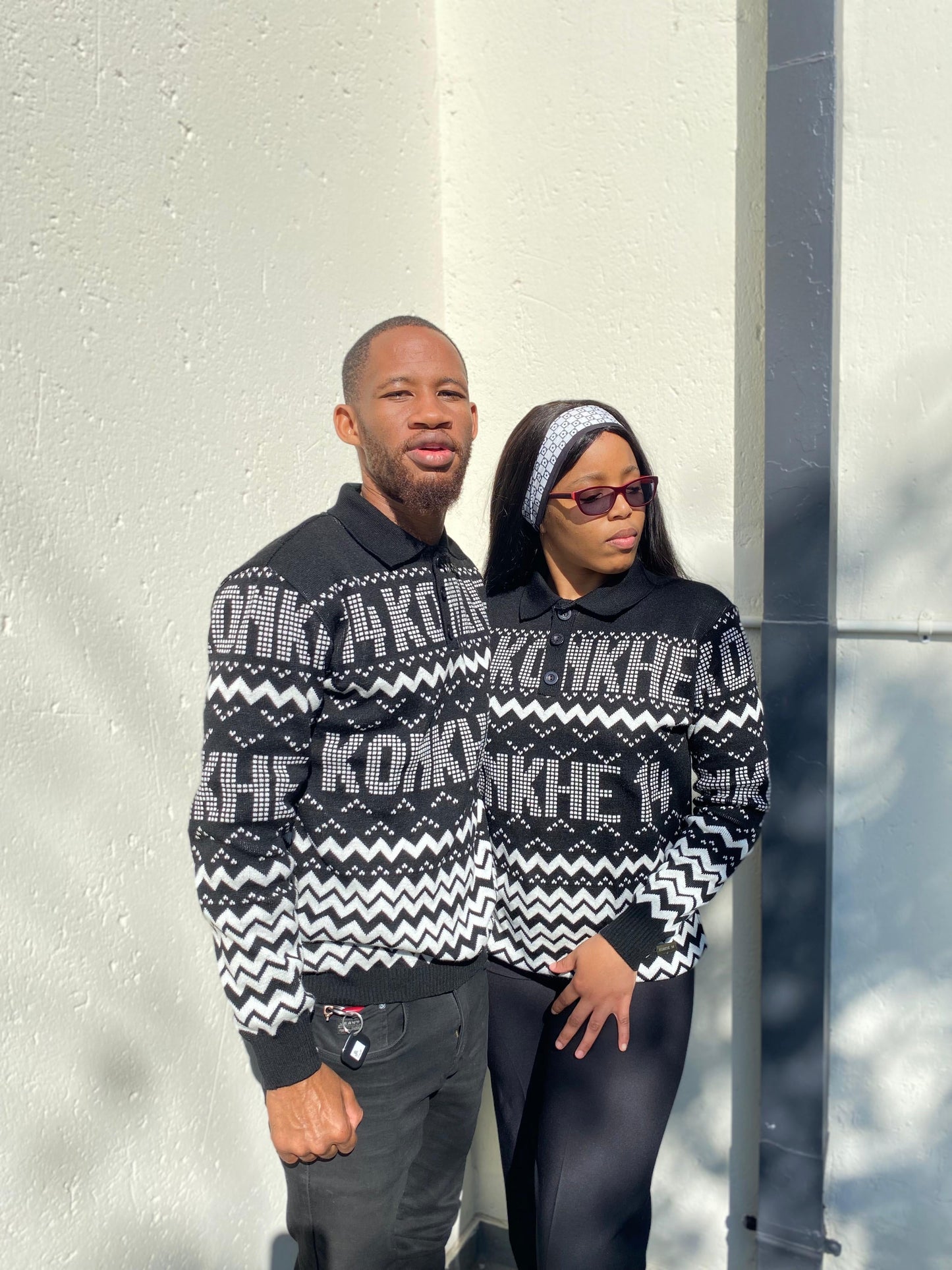 Konkhe 14 Knitted Unisex Golfers-long-sleeve Black and white