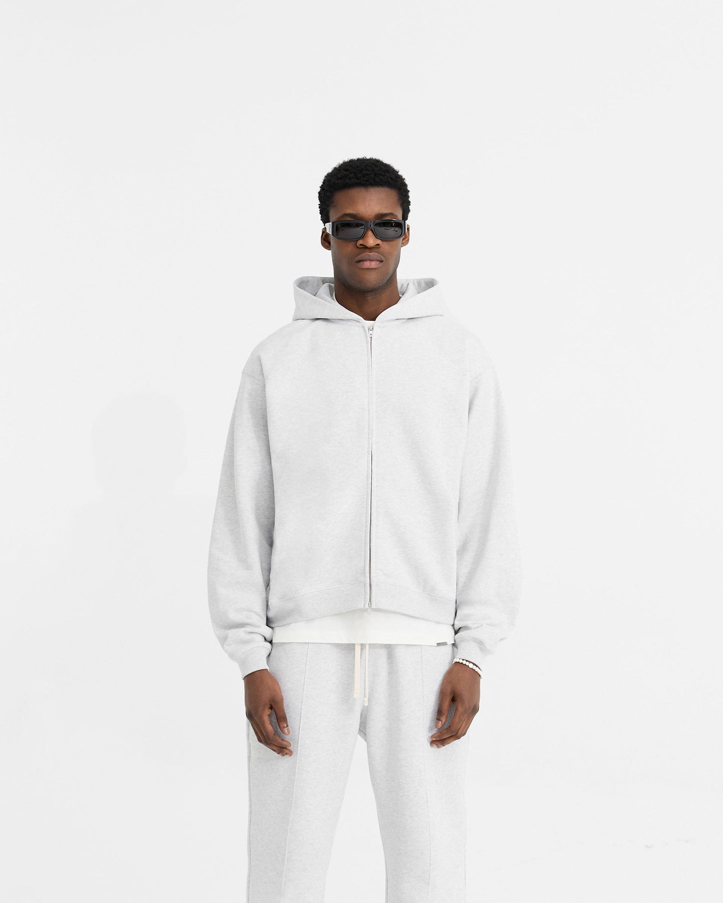 Initial Oversized Zip Hoodie - Ice Grey Marl