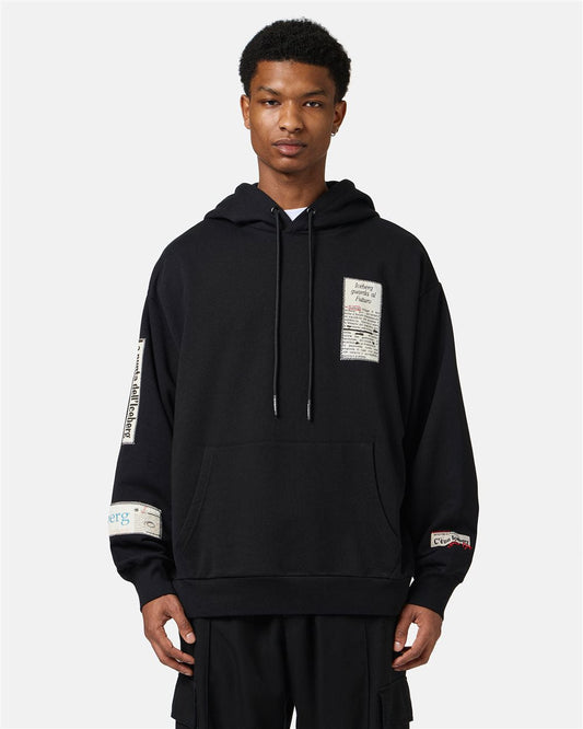 Iceberg Relaxed Fit Cotton Hoodie With Newspaper Print