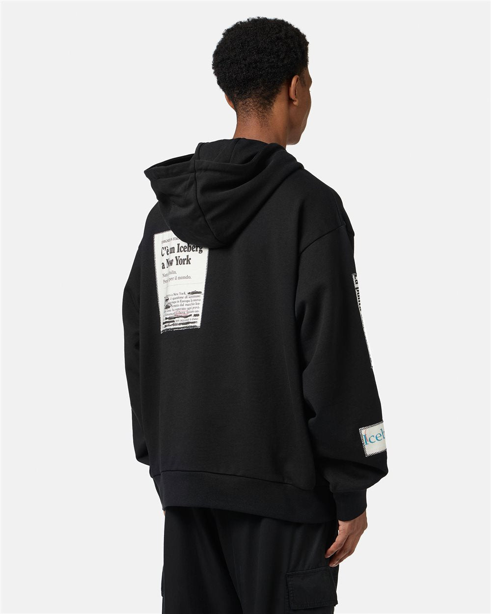 Iceberg Relaxed Fit Cotton Hoodie With Newspaper Print