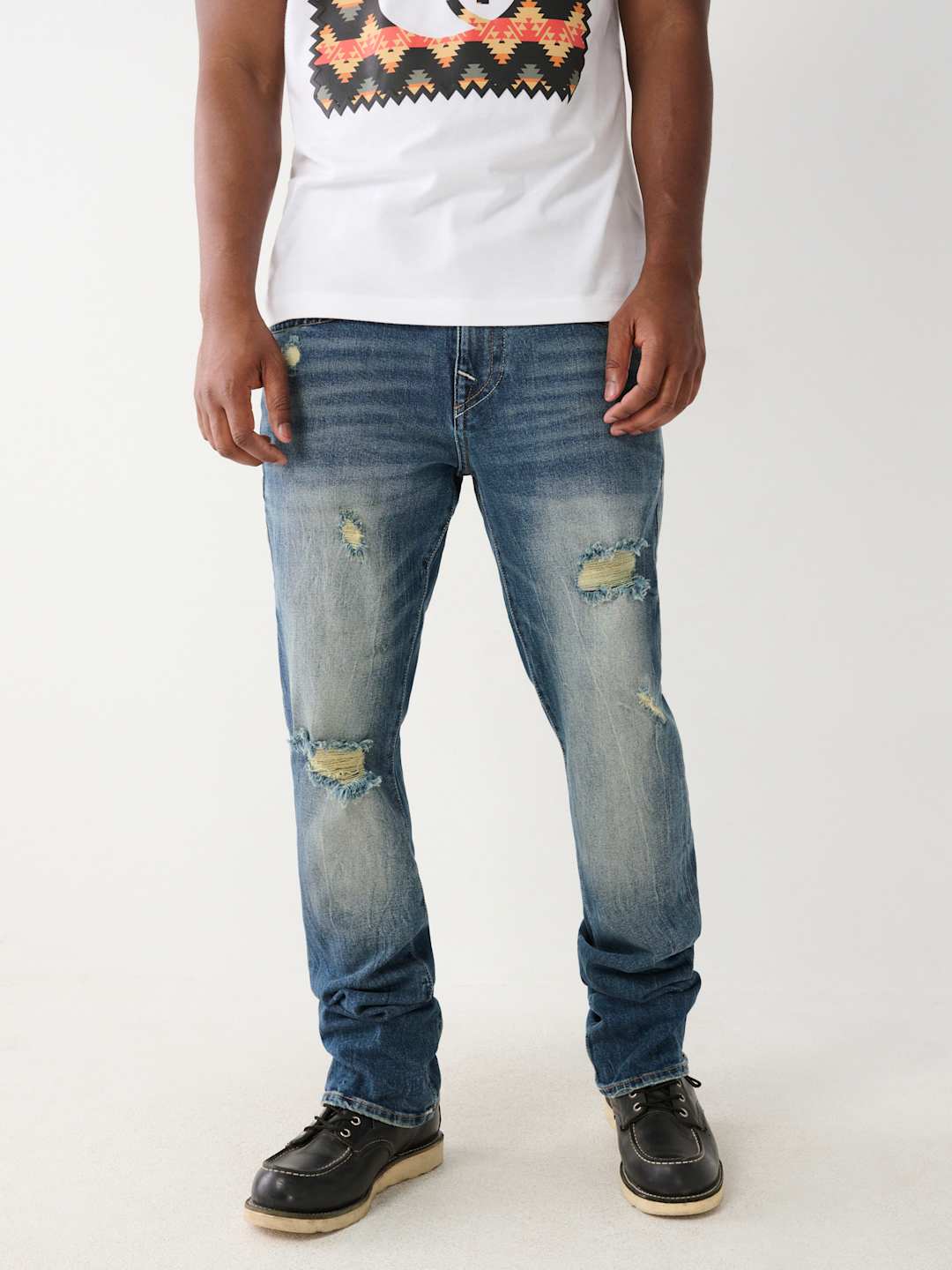 True Religion Ricky Jeans Worn Trophy Rips Medium Wash