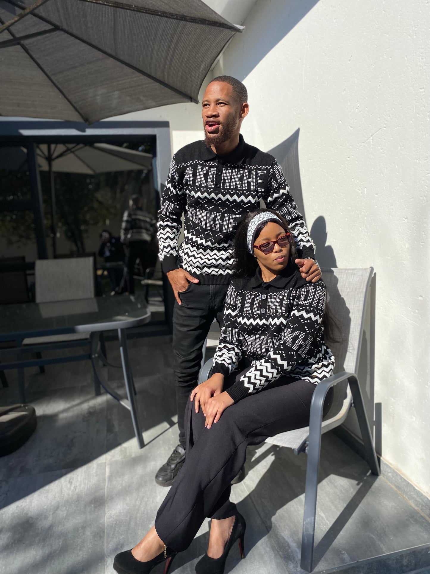 Konkhe 14 Knitted Unisex Golfers-long-sleeve Black and white