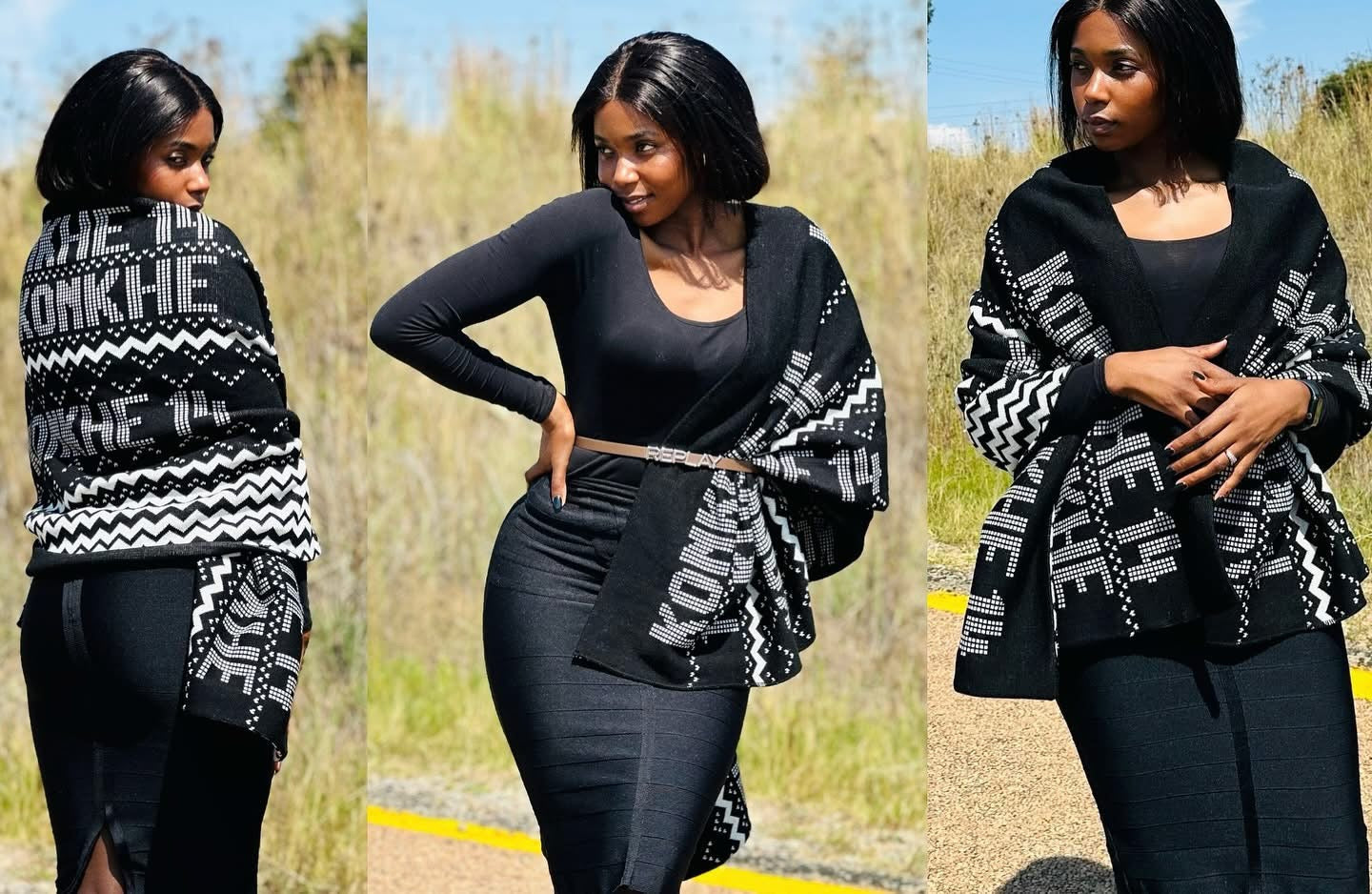 Konkhe kuhamba kahle unisex shawl Black & white