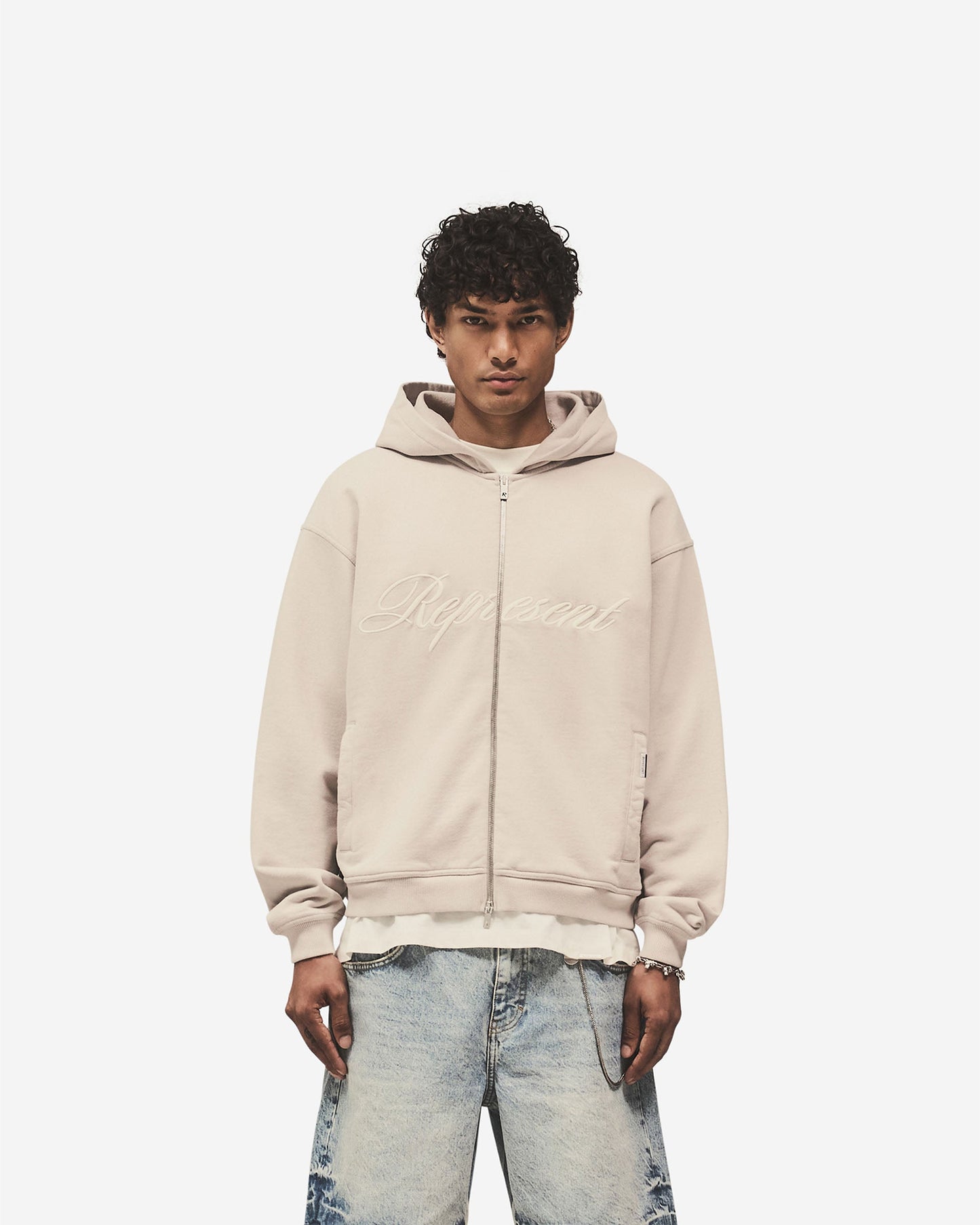 Script Logo Zip Hoodie - Concrete