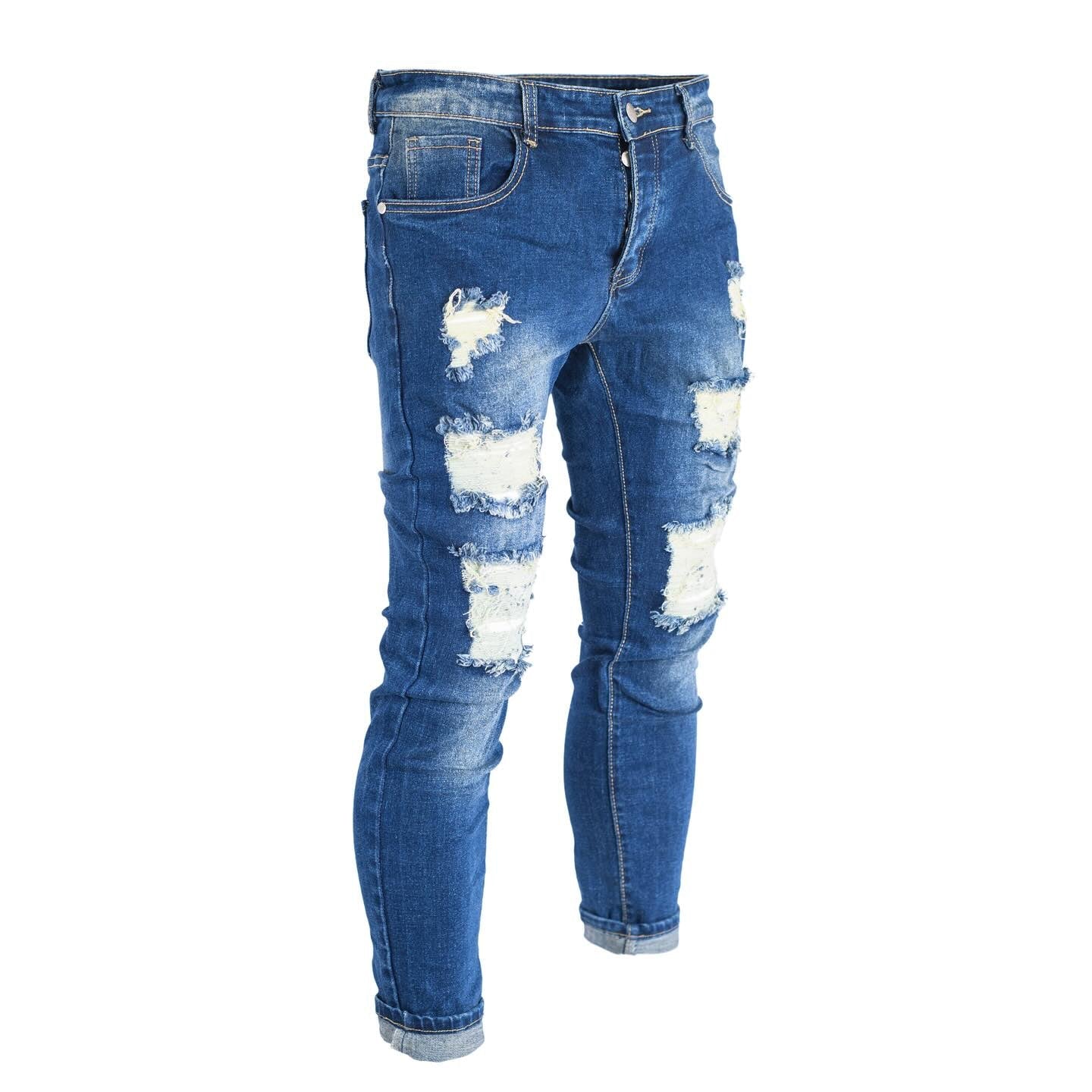 Men's Dark Blue Skinny Ripped Jeans