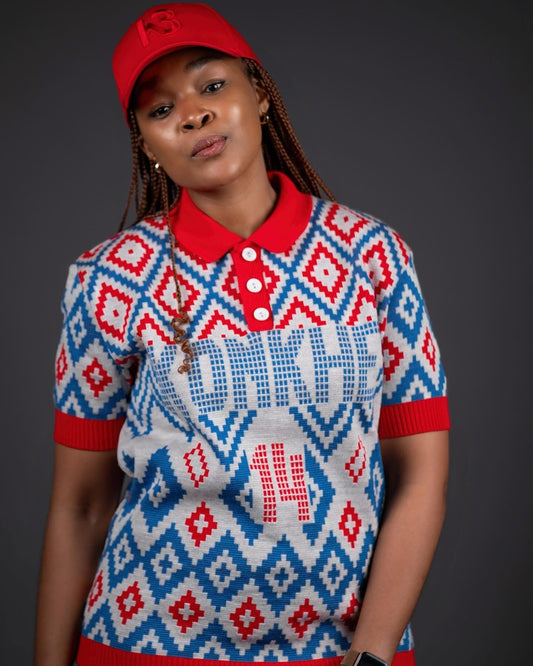 Konkhe 14 knitted Unisex Golfer T-shirt “Umcebo wase Mzansi”