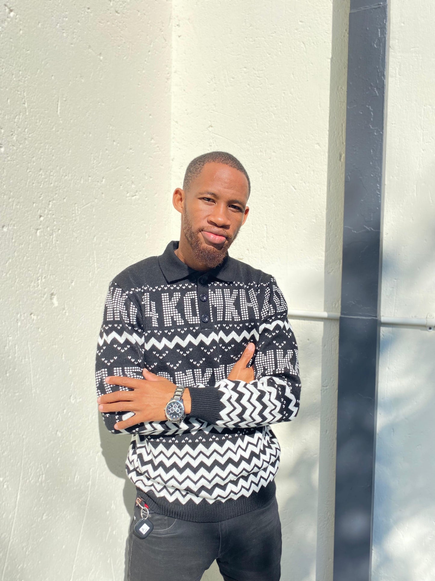 Konkhe 14 Knitted Unisex Golfers-long-sleeve Black and white