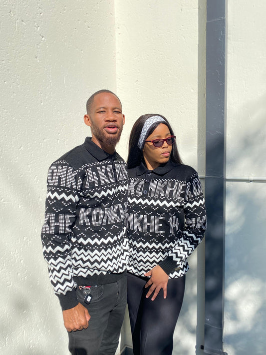 Konkhe 14 Knitted Unisex Golfers-long-sleeve Black and white