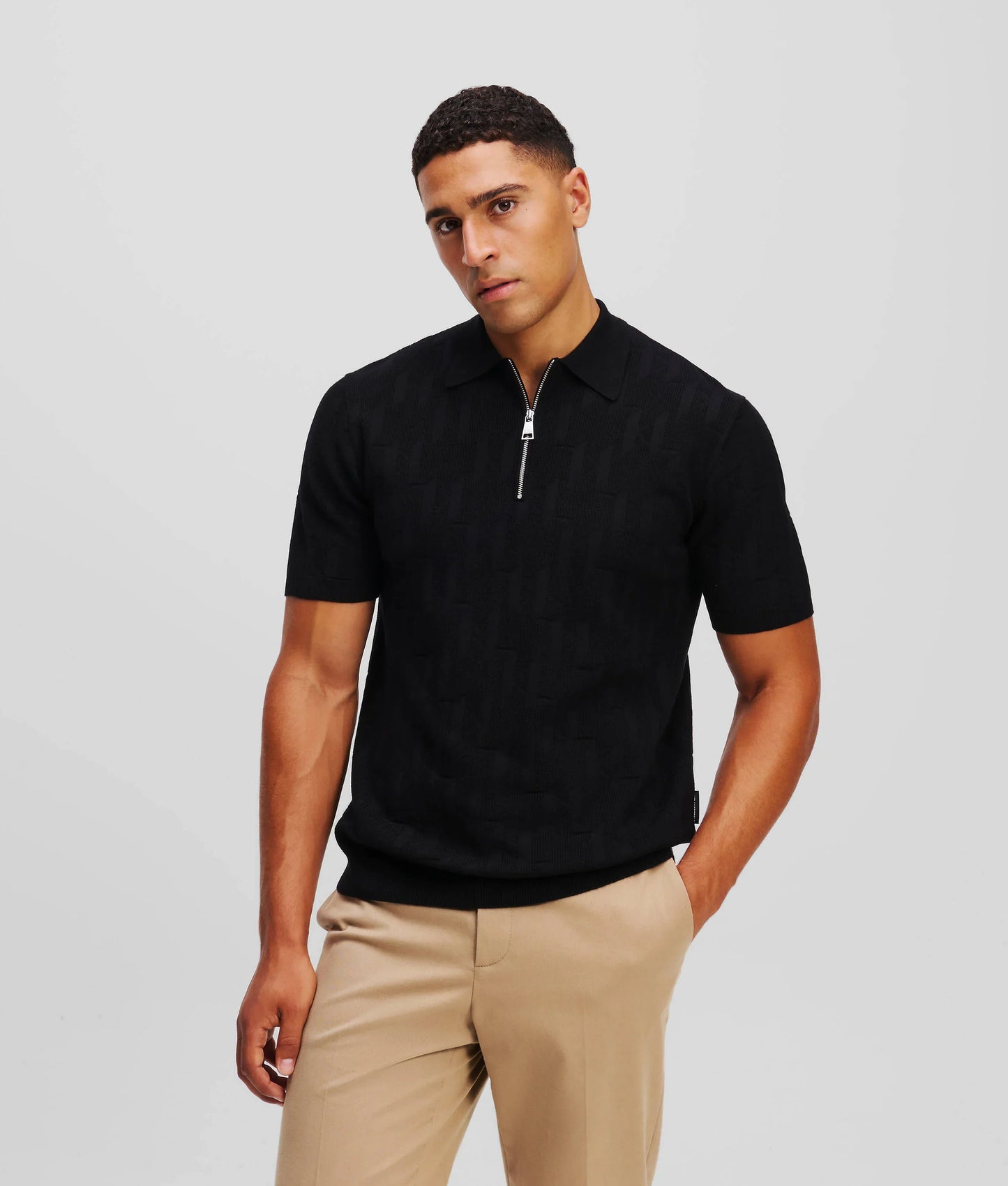 Karl Lagerfeld MONOGRAM ZIP-UP POLO SHIRT