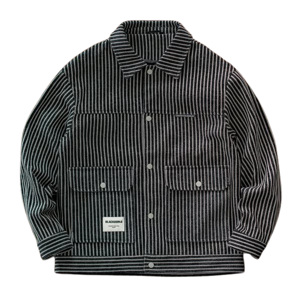 Black Gentlemen's Striped Pocket Jacket