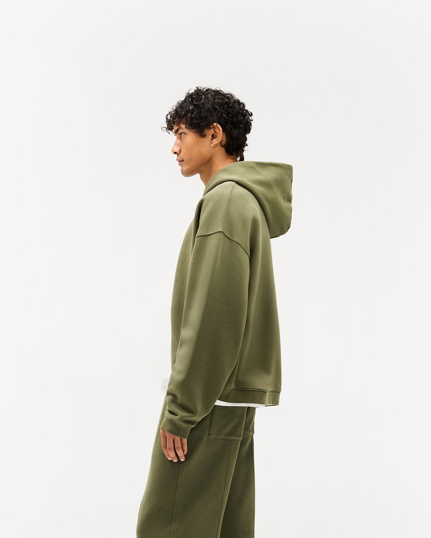 Initial Boxy Zip Through Hoodie - Army Green