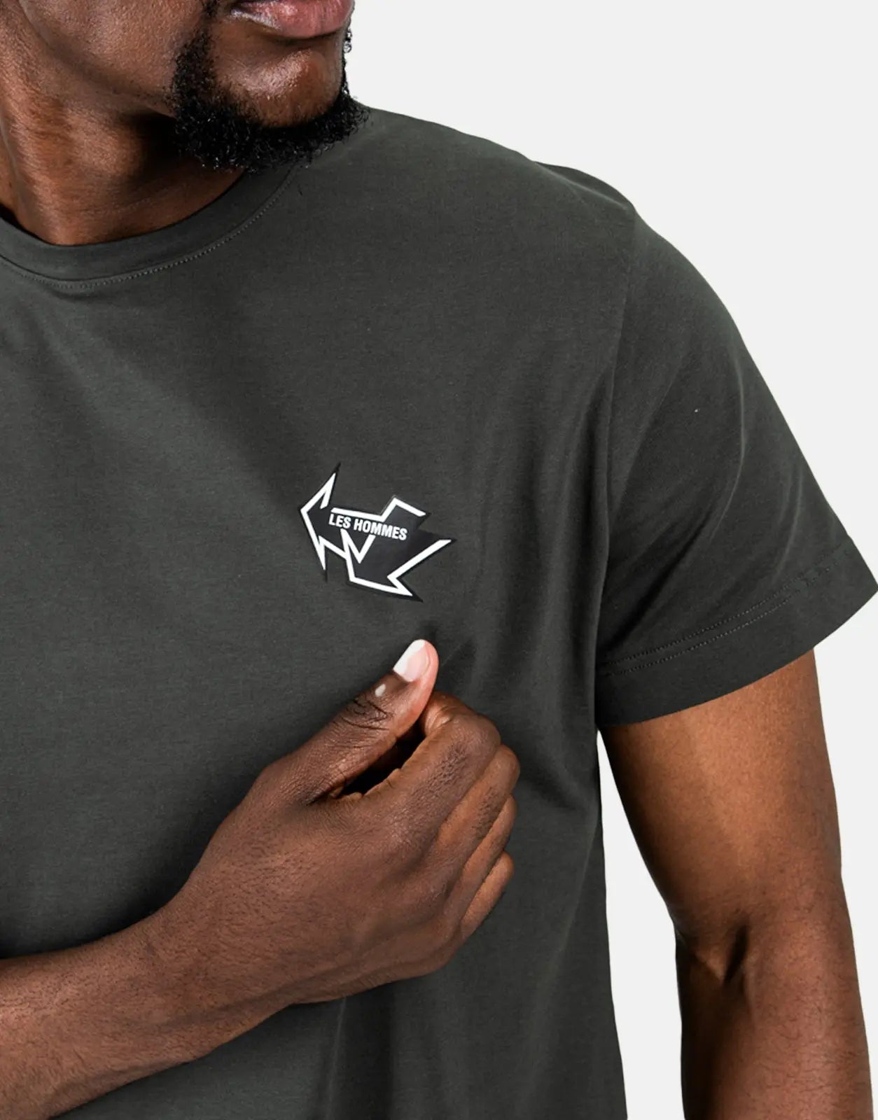 Les Hommes Arrow Back Print Mil Green T-Shirt