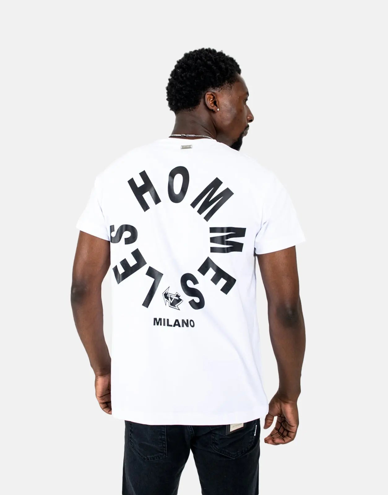 Les Hommes Arrow Back Print White T-Shirt