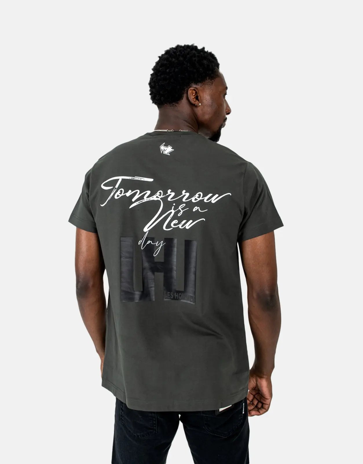 Les Hommes Box Print Mil Green T-Shirt