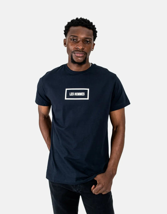 Les Hommes Box Print Navy T-Shirt