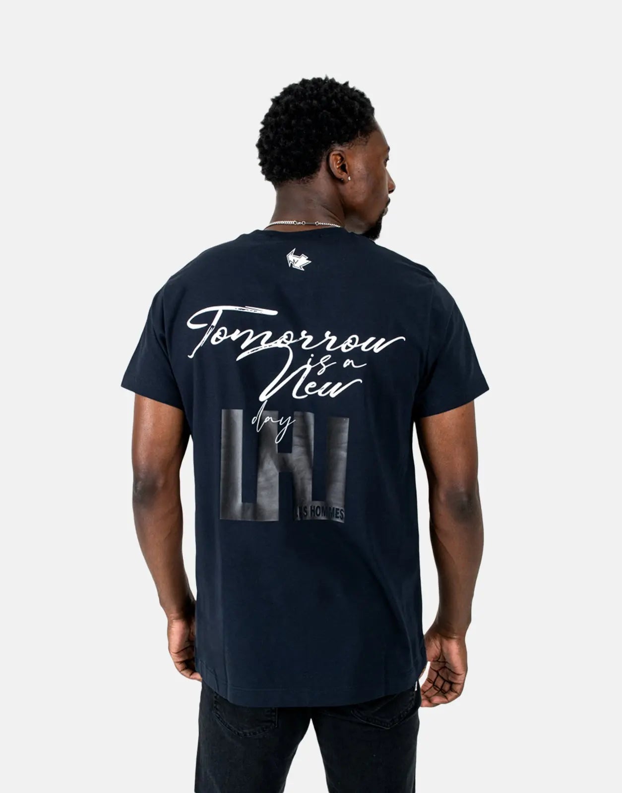 Les Hommes Box Print Navy T-Shirt