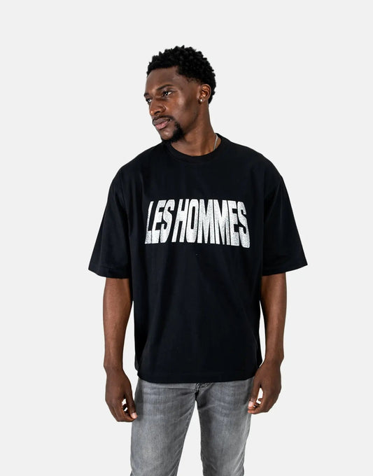 Les Hommes Glitter Print Black T-Shirt