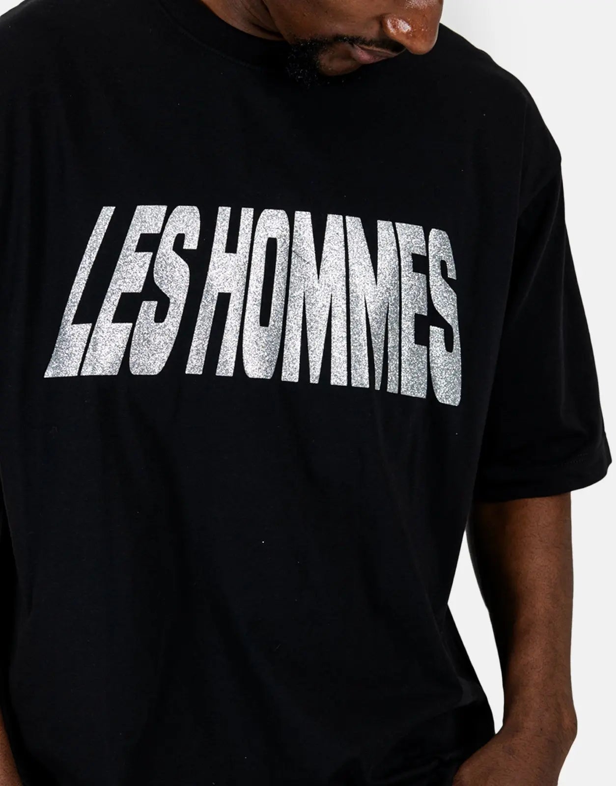 Les Hommes Glitter Print Black T-Shirt