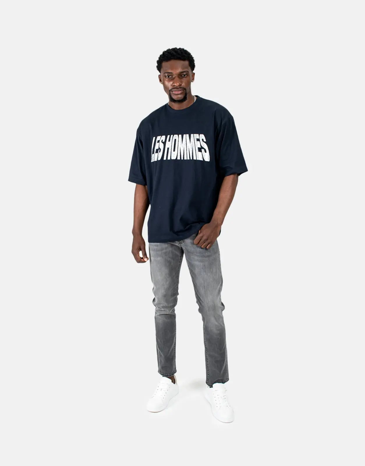 Les Hommes Glitter Print Navy T-Shirt