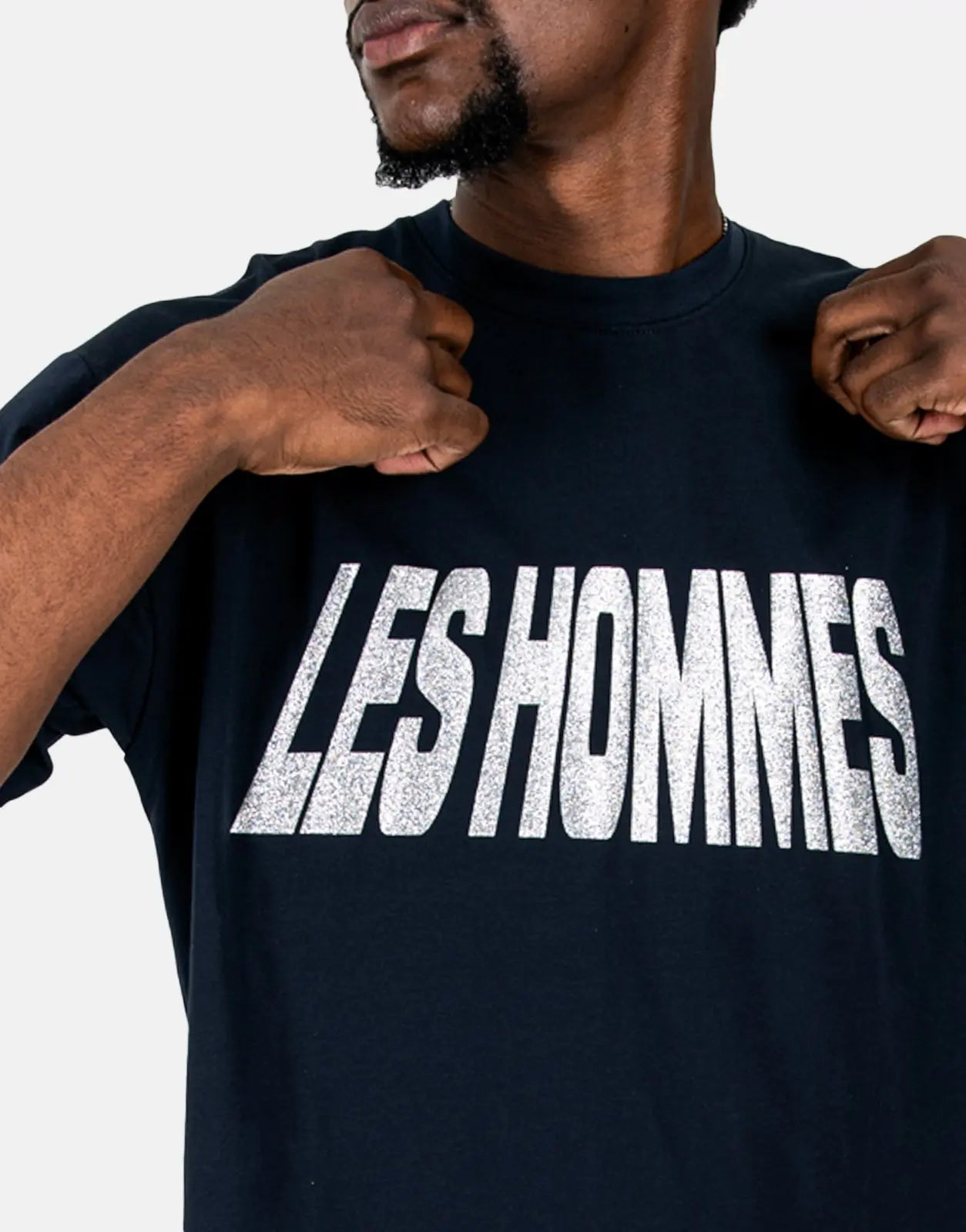 Les Hommes Glitter Print Navy T-Shirt