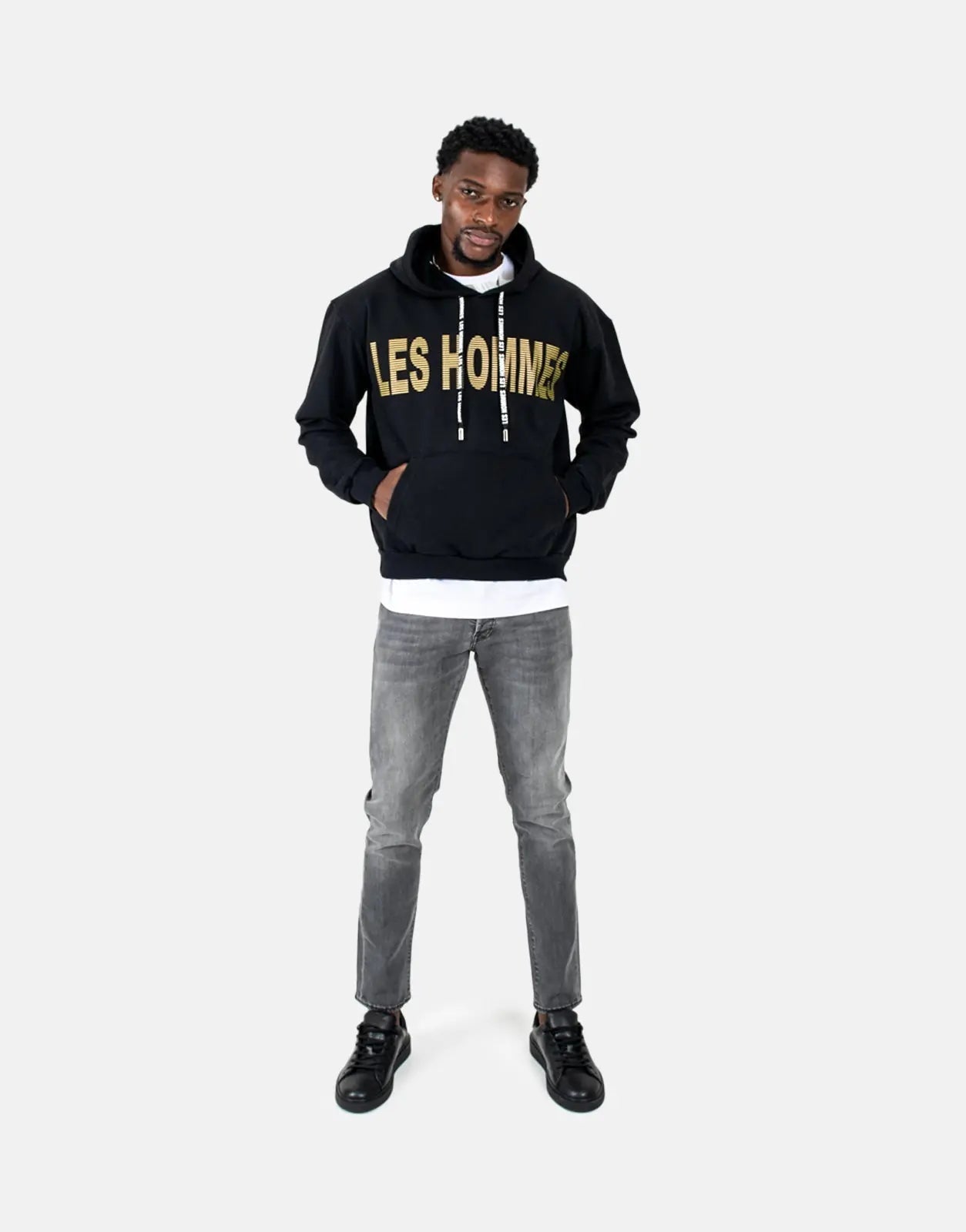 Les Hommes Graphic Hooded Black Sweatshirt