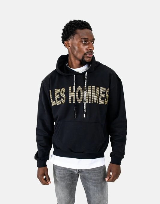 Les Hommes Graphic Hooded Black Sweatshirt