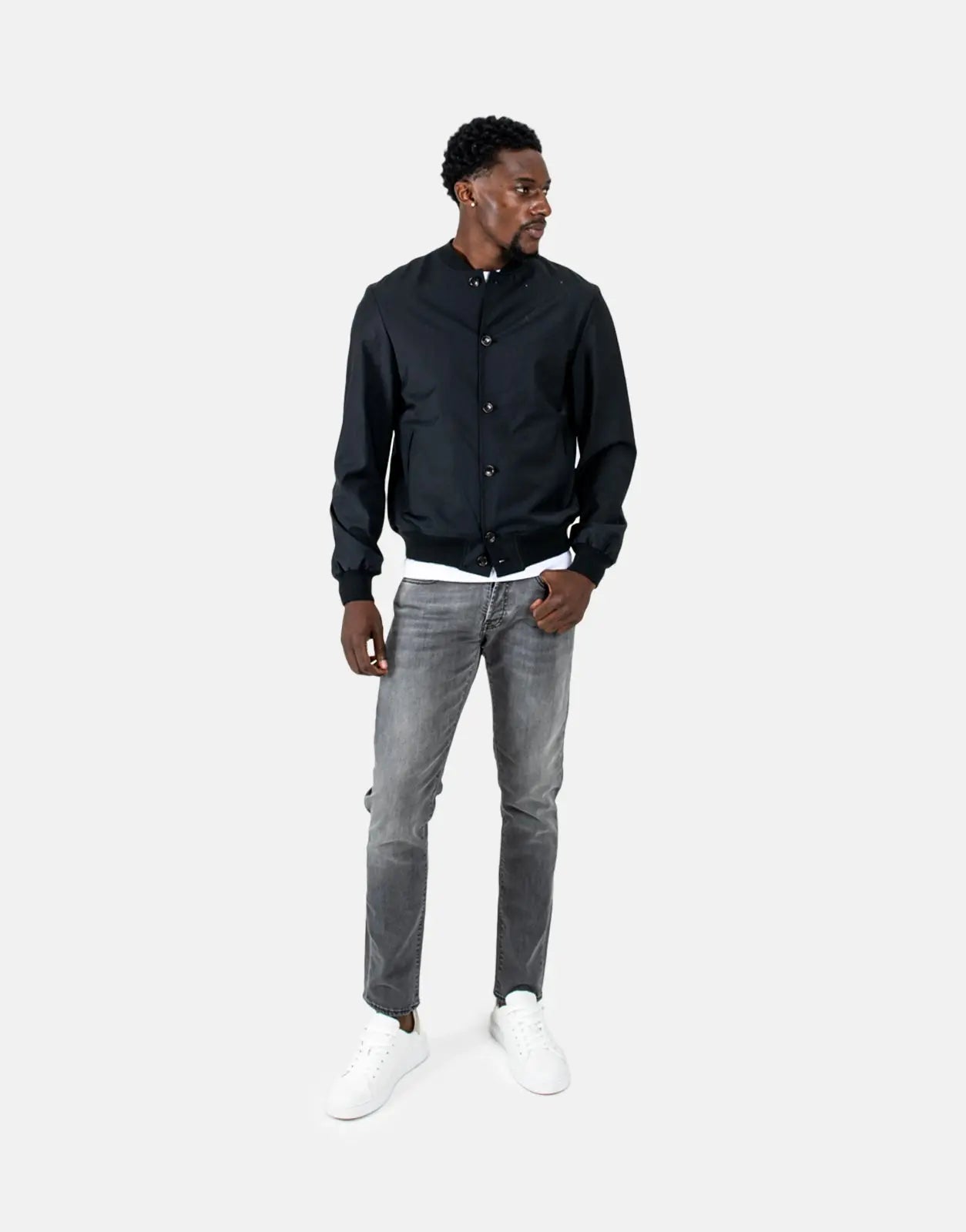 Les Hommes Lightweight Black Bomber Jacket