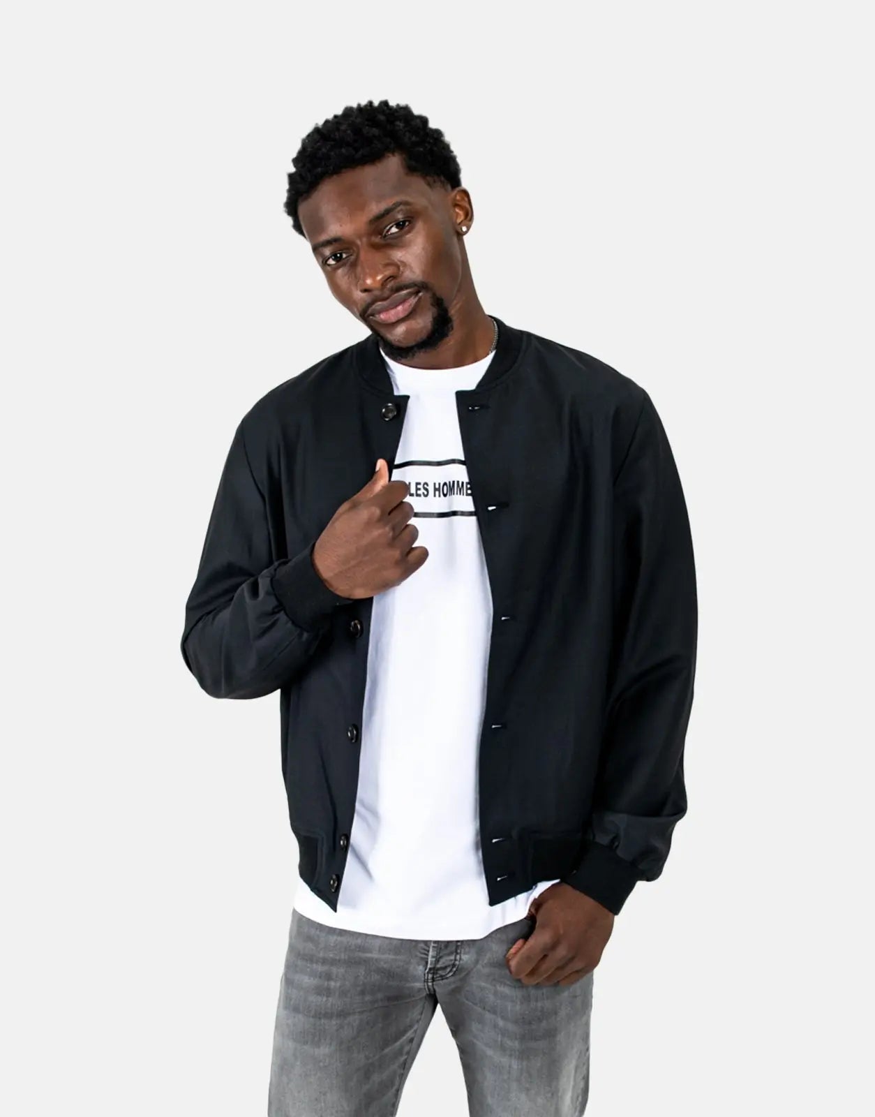 Les Hommes Lightweight Black Bomber Jacket