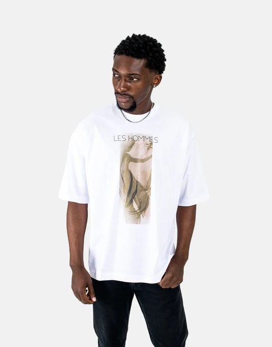 Les Hommes Shadow Graphic White T-Shirt